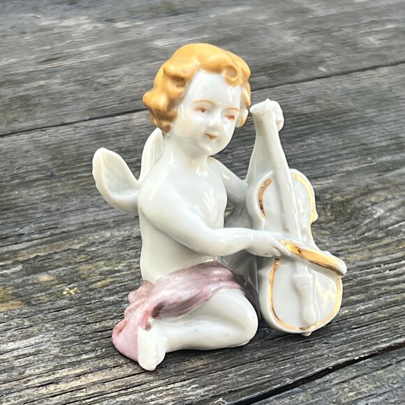 Vintage Cherubs Angel Band Porcelain Figurines Japan Violin & Conductor - Picture 4 of 14